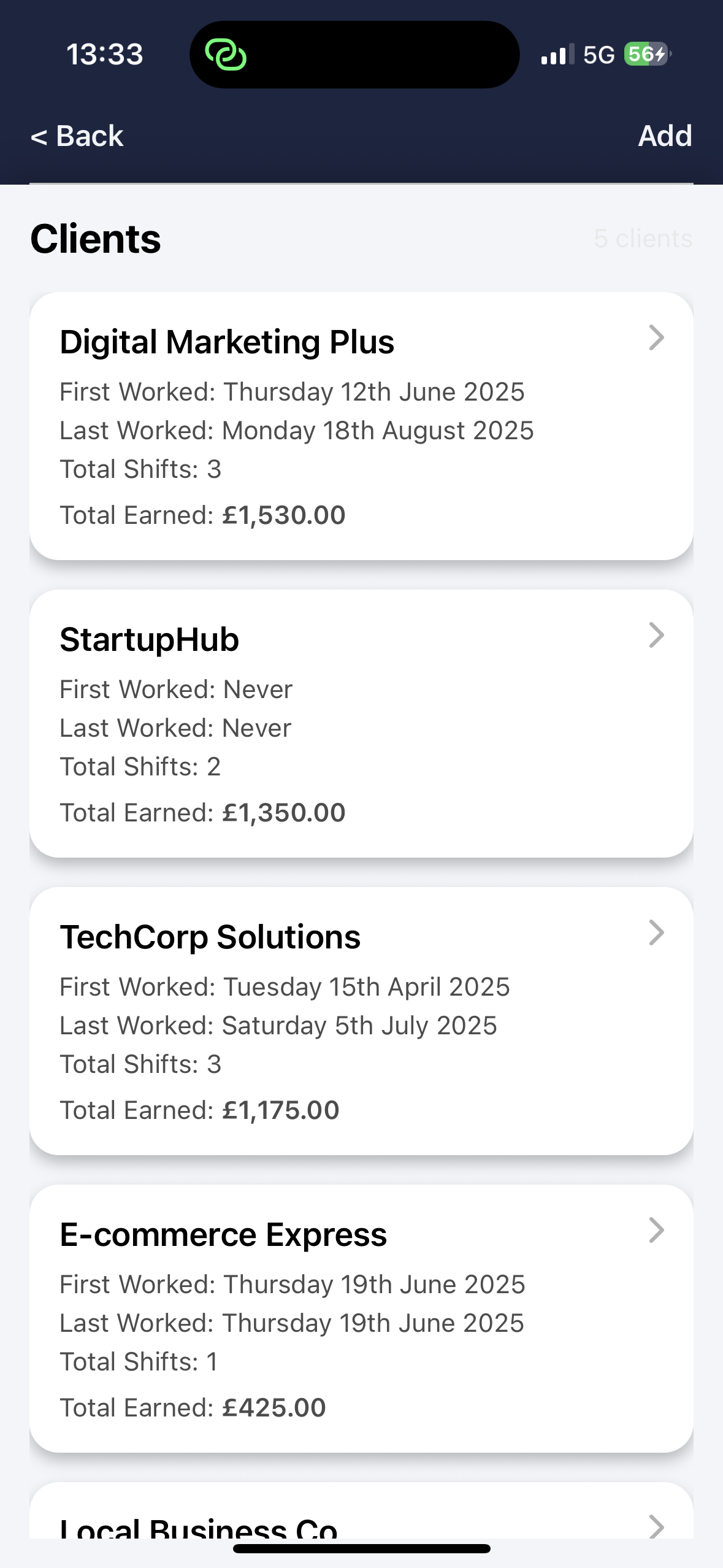 Client Management Screen